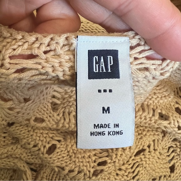 Y2K GAP Cotton Longline Short Sleeve Beige Crochet Cardigan Womens Small - Picture 6 of 8